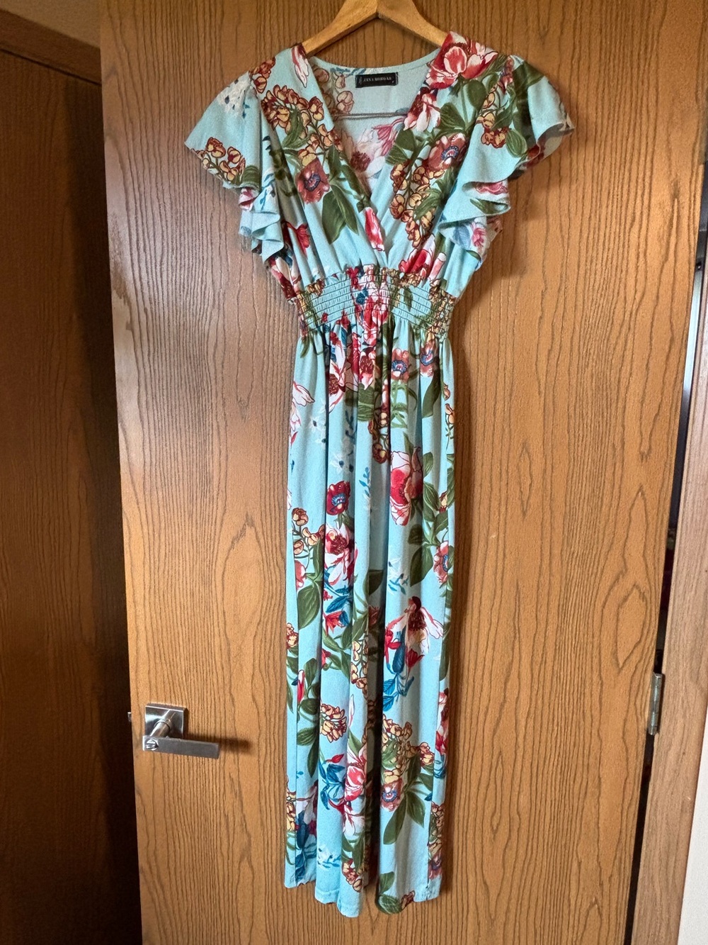 Smocked Waist Floral Maxi Dress in Light Blue